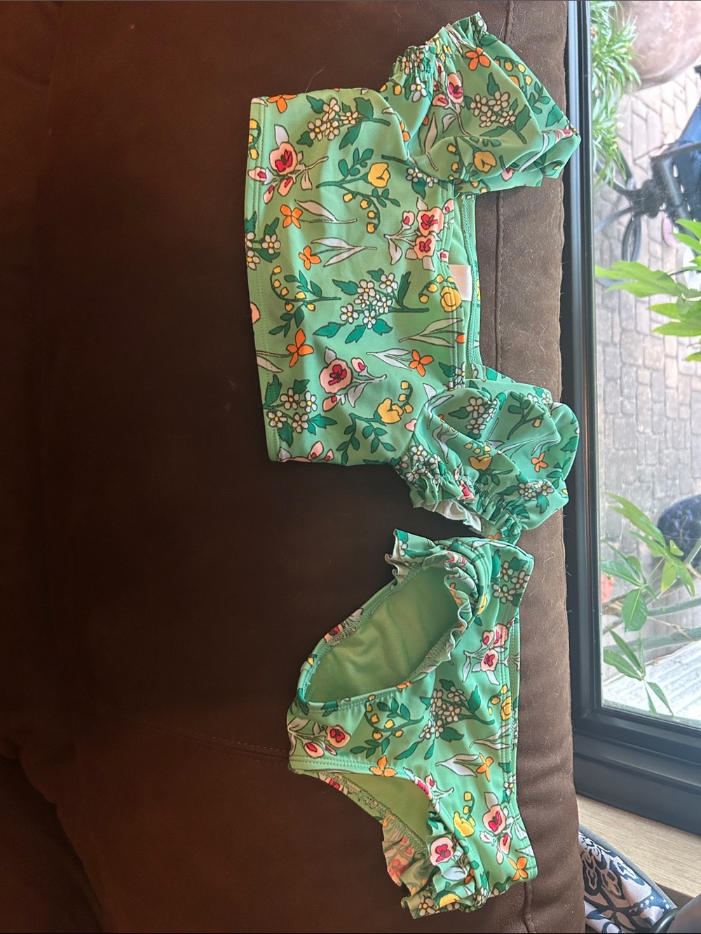 Cat & Jack Green Floral Print Swim Top with Bright Accents